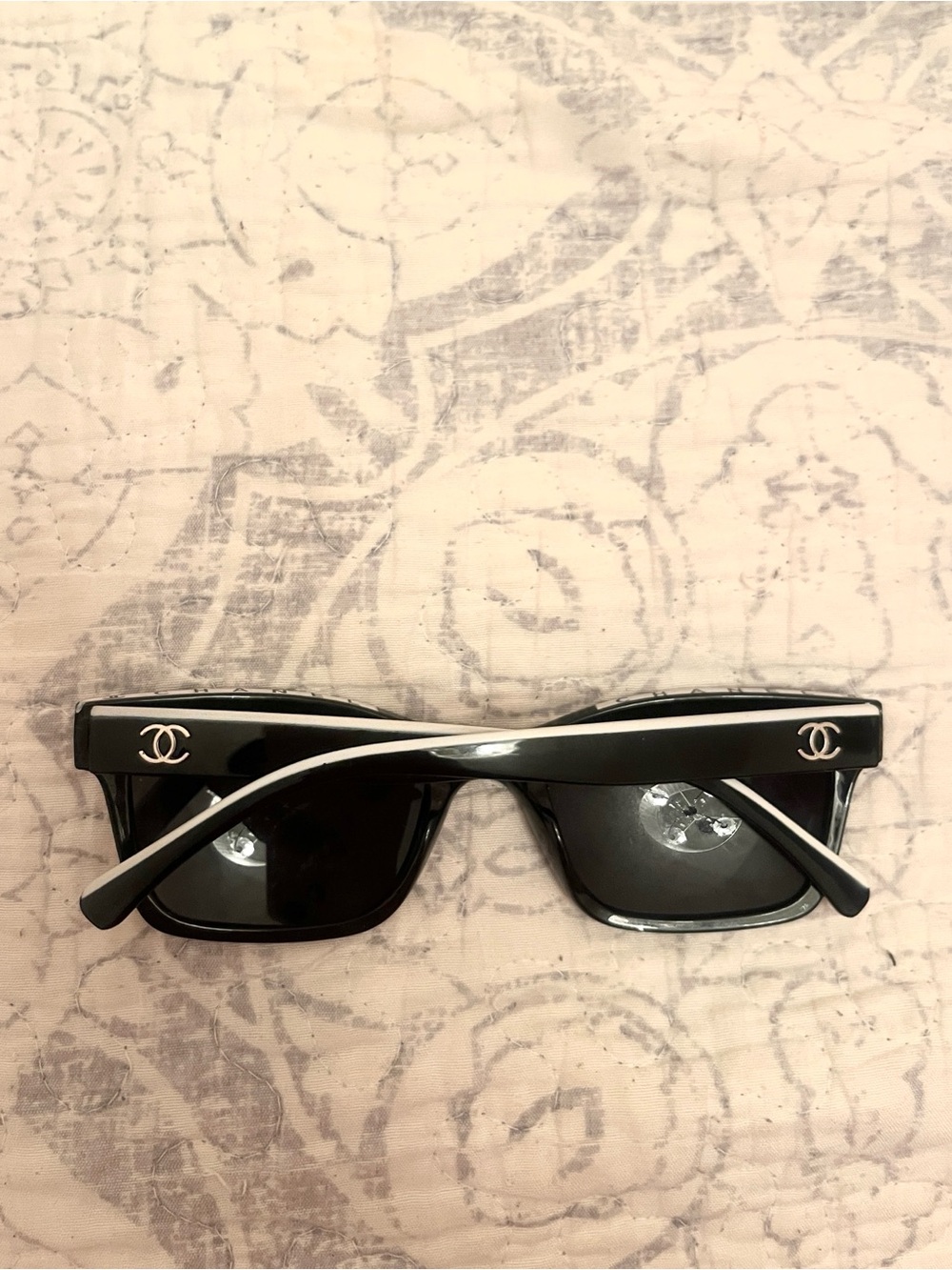 CHANEL Black & White Rectangular Sunglasses with CC Emblems